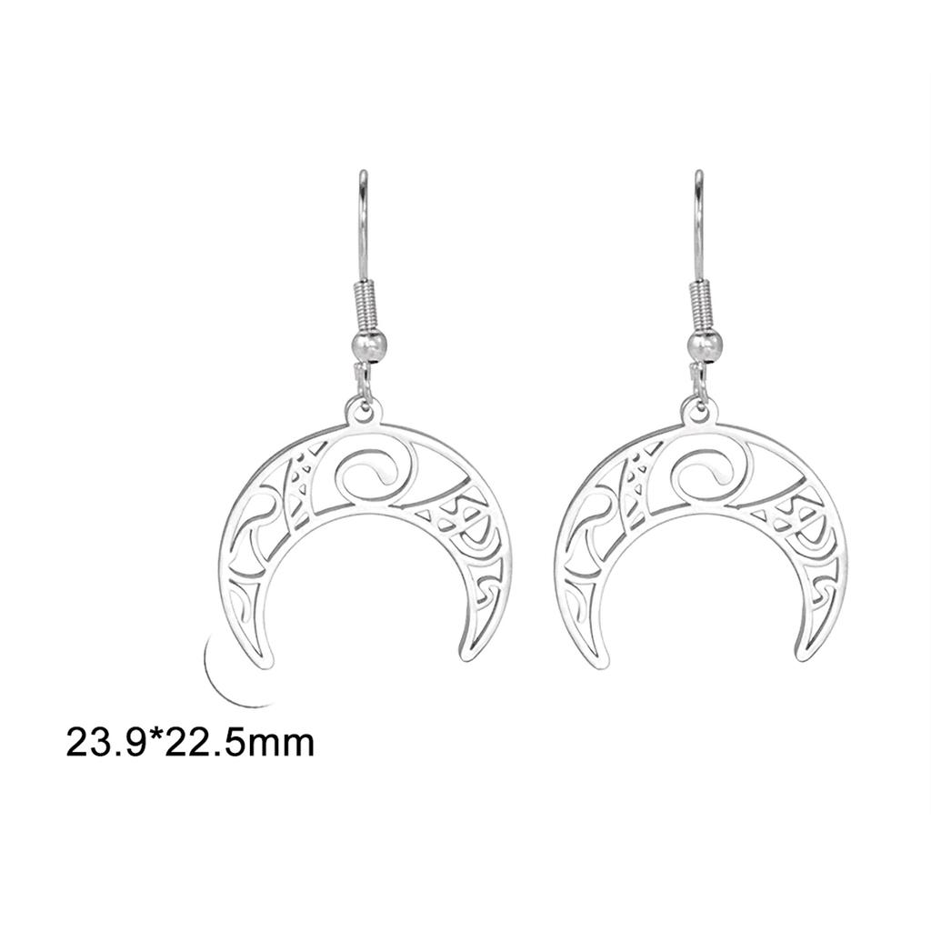 Dawapara Crescent Goddess Black Birthstone Stainless Steel Earrings Triple Moon Wicca Pentagram Gothic Drop Earrings