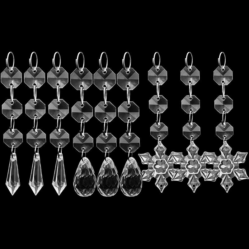 5/60pcs Christmas Crystal Ornament Xmas Tree Decoration Transparent Ice Strip Snowflakes Water Drop Hanging Pendants Party Beads