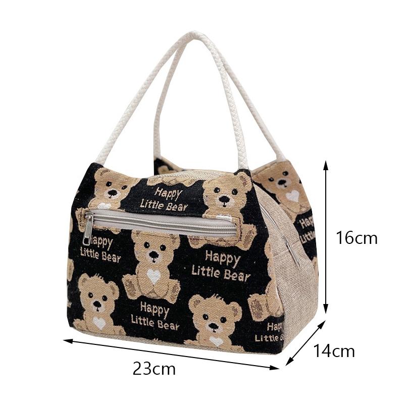 Cartoon Bear Lunch Bags For Women Large Capacity Tote Picnic Drink Lunchbox Bag Portable Outdoor Office Food Bags