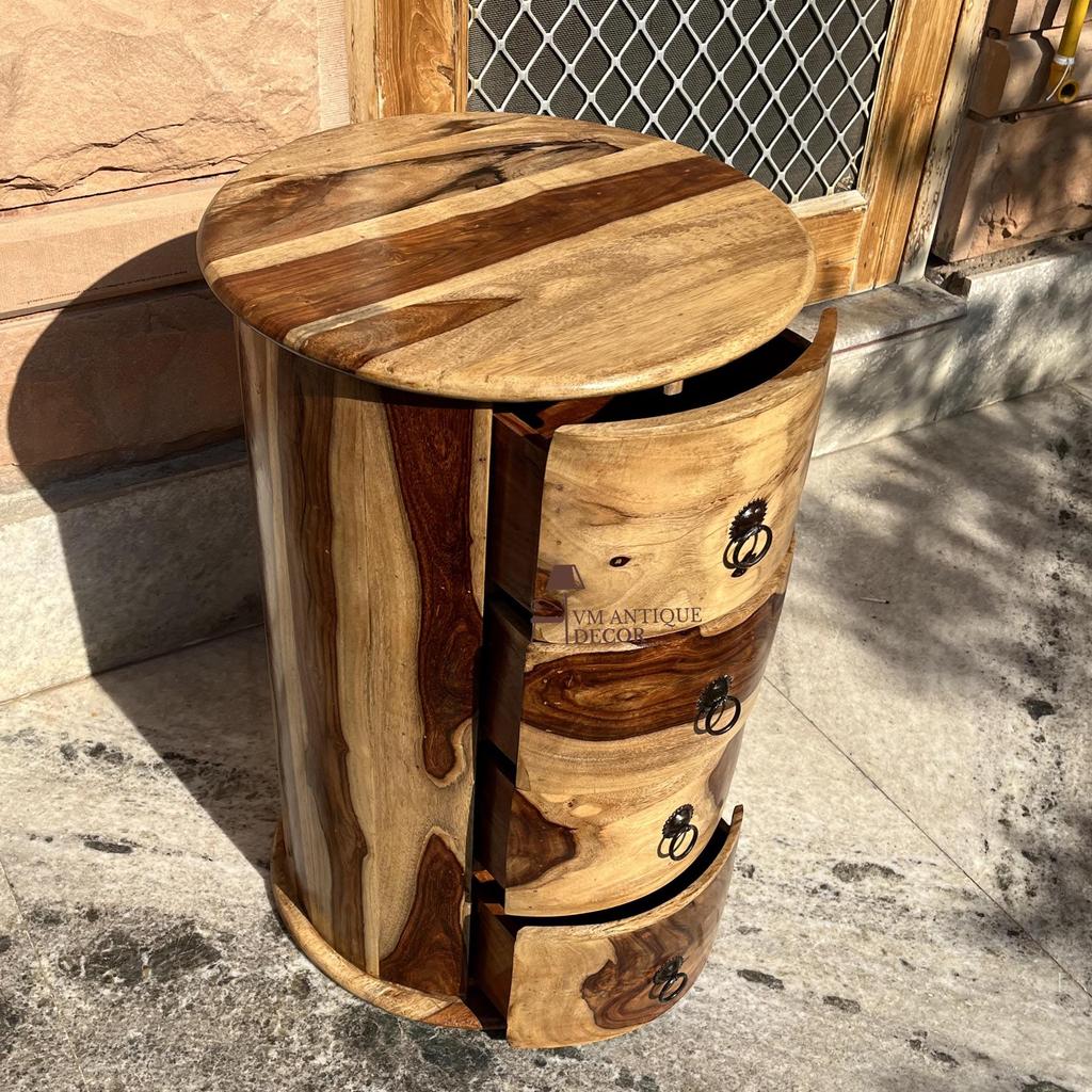 Wooden Round Nightstand | Solid Wood 3-Drawer Side Table, Wooden Chest of Drawer-Storage Desk Solid Wood Cupboard | Unique Drawer Dressers