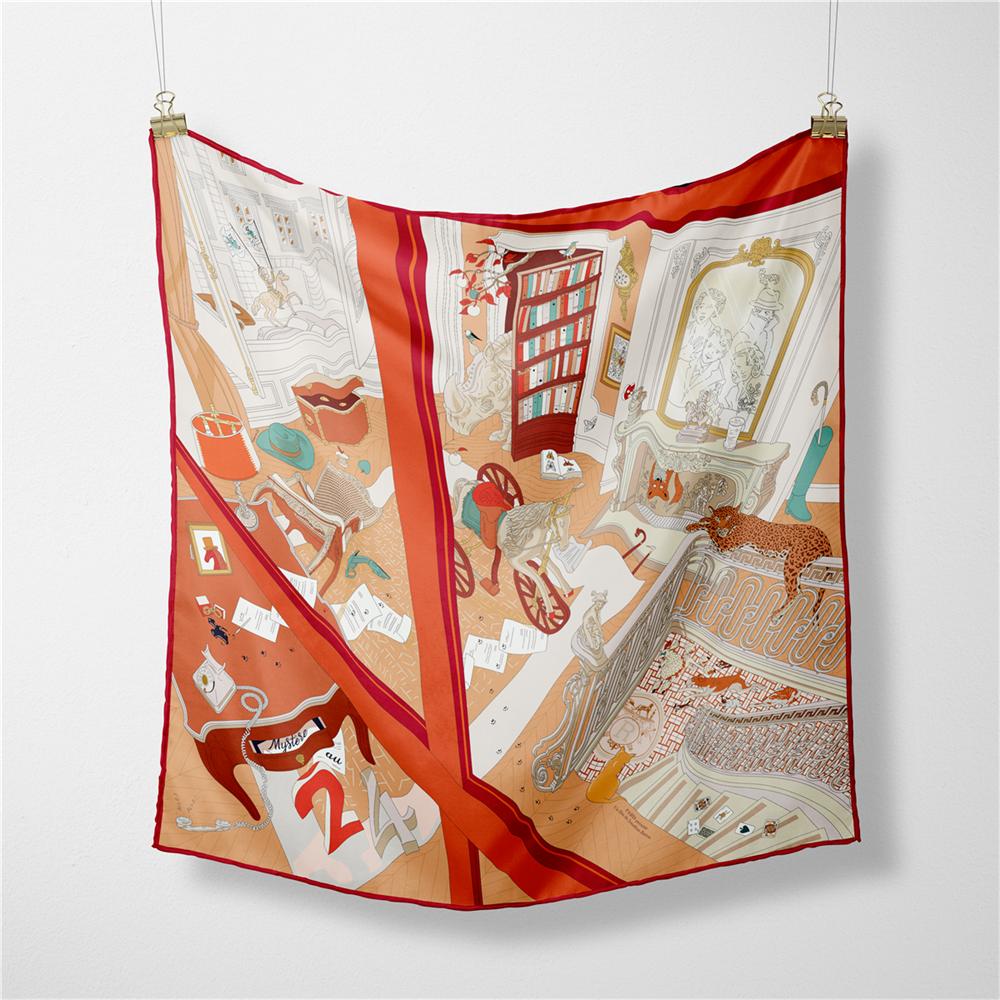 Twill Silk Scarf Woman Mystery of 24 Print Square Scarves Wraps Bandana Small Hijab Silk Foulards Tie Headband Neckerchief 53CM