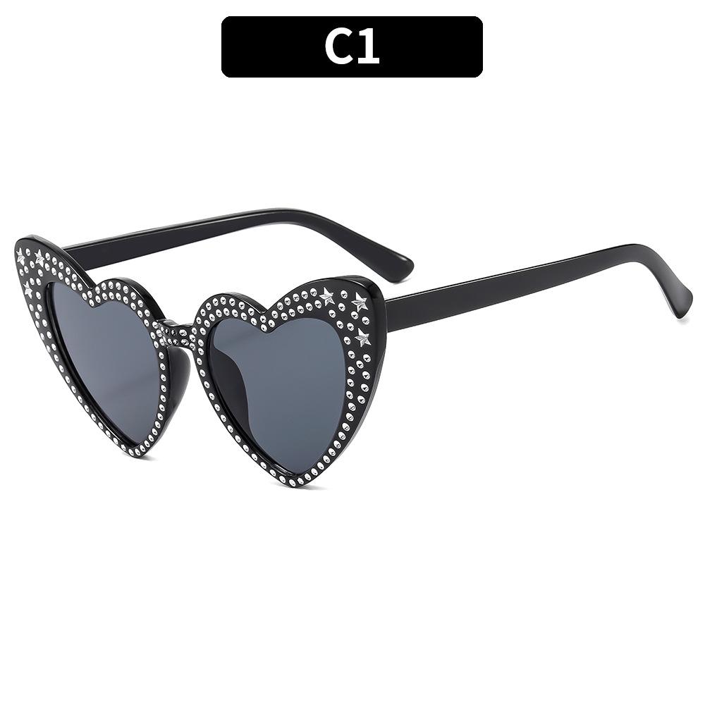 2024 Fashion Luxury Sunglasses Women Big Frame Love Bling Eyeglasses Crystal Diamond Heart Sunglasses UV400 Protection