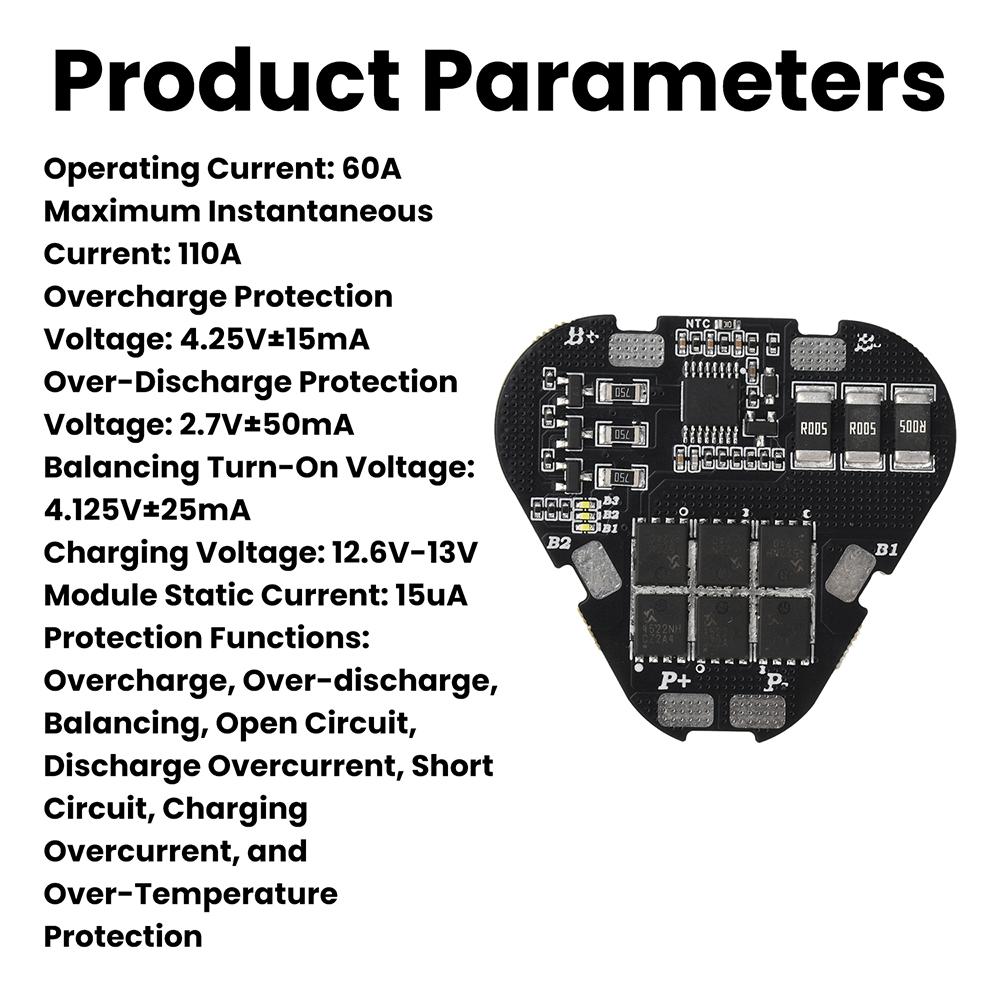 3S 60A Li-ion Battery Protection Board BMS with Balance 11.1V 12.6V Overcharge Overdischarge Short Circuit Protection