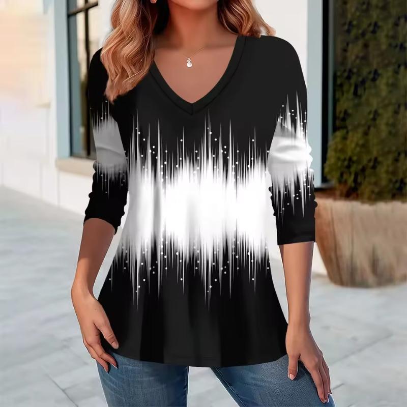 Women's T-Shirt Floral Graphic Flower Elegant Fashion Tee Long Sleeve T-shirts V-Neck Regular Tops Pullover Fall Winter