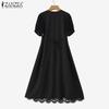 ZANZEA Women Summer V-Neck Casual Short Sleeve Patchwork Lace Dress