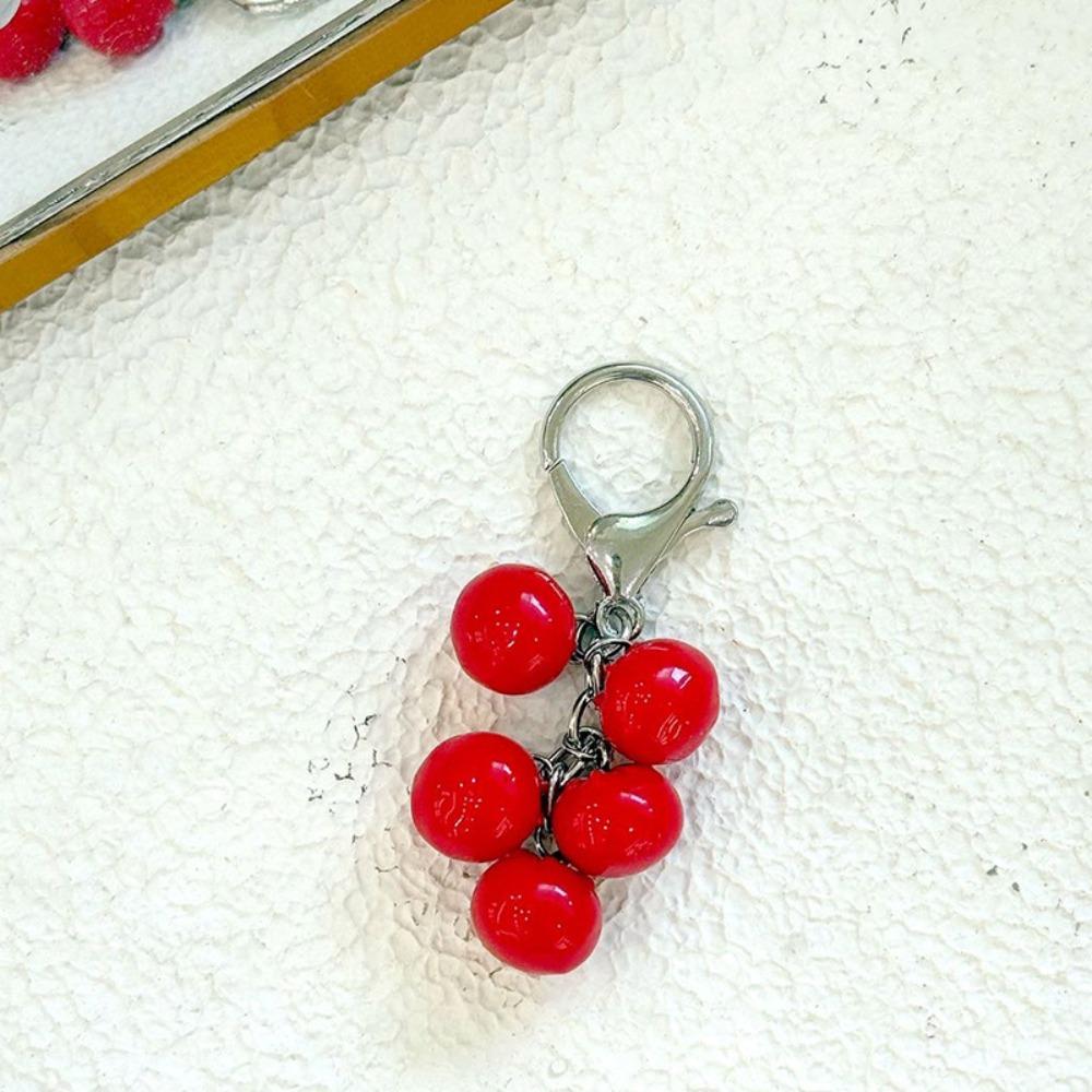 Handmade Style Berry Bag Charm Chunky Beads Resin Key Ring Red Fruit Key Chain Backpack Decor