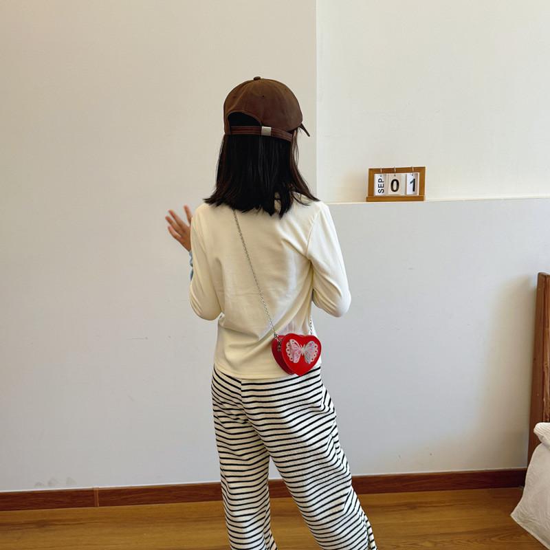 Butterfly Out Hollow Decoration Heartshaped Leather Children Shoulder Bag
