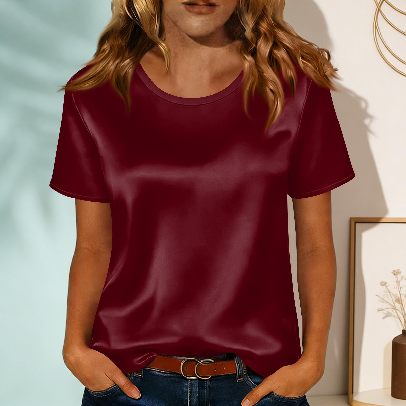 

Women s Fashionable Casual Round-neck Printed Short-sleeved T-shirt Top XL винний