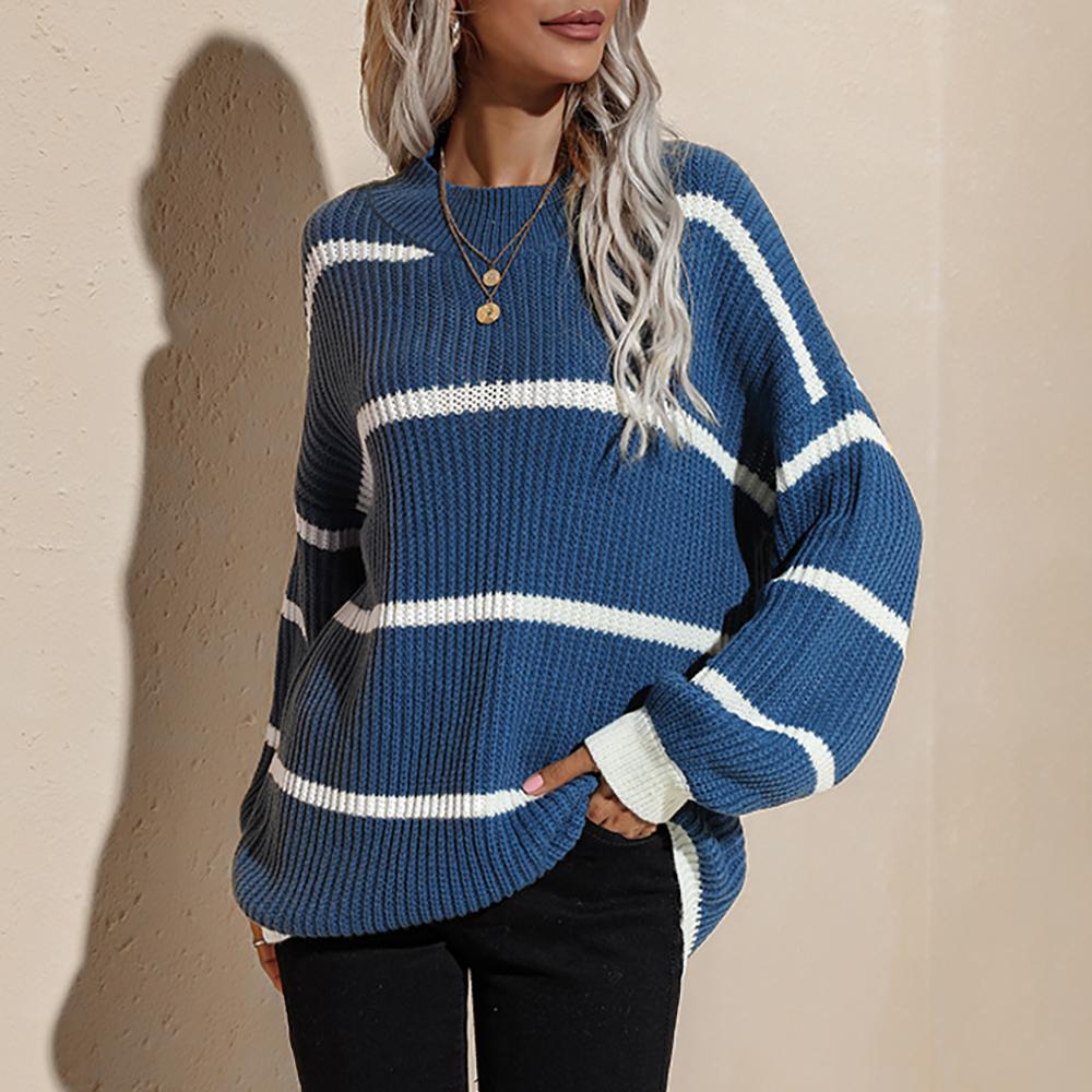 Briar Stripe Trimmed Round Neck Loose Sweater