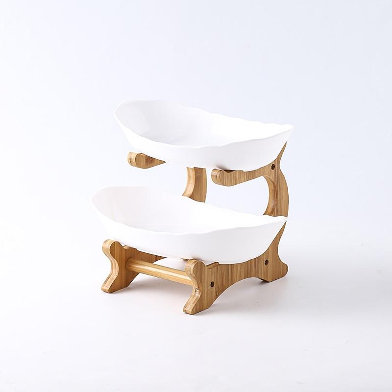 Nordic Creative Durable Plastic Fruit Plate With Wooden And Iron Stand Two Tier Three Tier Fruit Bowl For Living Room Modern Design
