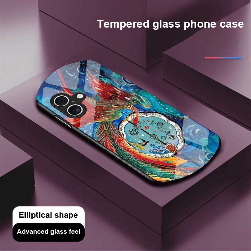 Golden Phoenix For Apple IPhone 16 11 13 15 14 Pro Max 12 Mini 7 8 Plus XR X XS Elliptical Shaped Tempered Glass Phone Case