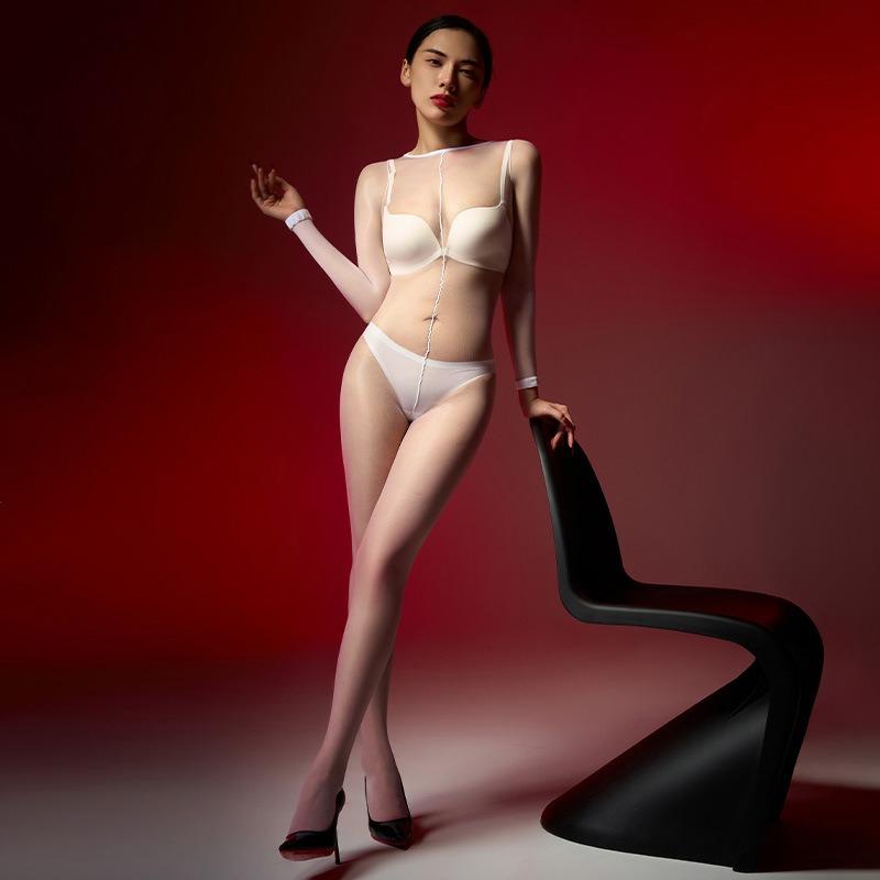 Sieviešu Seksuāls Jumpsuits Zeķes Eļļaini Spīdīgas Caurspīdīgas Atvērtas Kājstarpes Zeķes Īpaši Elastīgas Īpaši Plānas Zeķubikses Caurspīdīga Apakšveļa