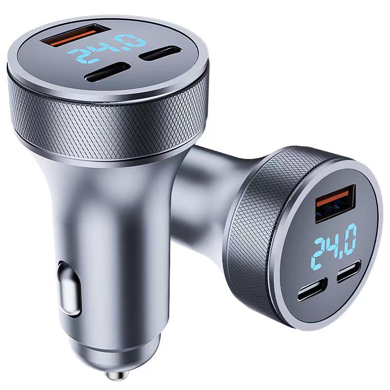 Metal Dual USB+Type-C Car Charger with Fast Charging for Huawei & Apple