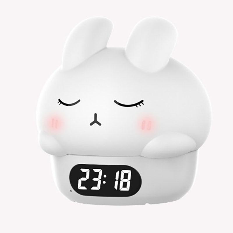New Animal Party Digital Clock with Night Light: Shy Bunny & Doodle Duck Smart Soft-Light Mini Alarm Clock with Digital Temperature Display