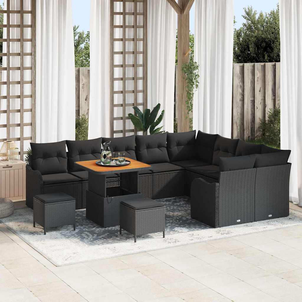 Garden Sofa Set with Cushions and Storage 12 pcs Black