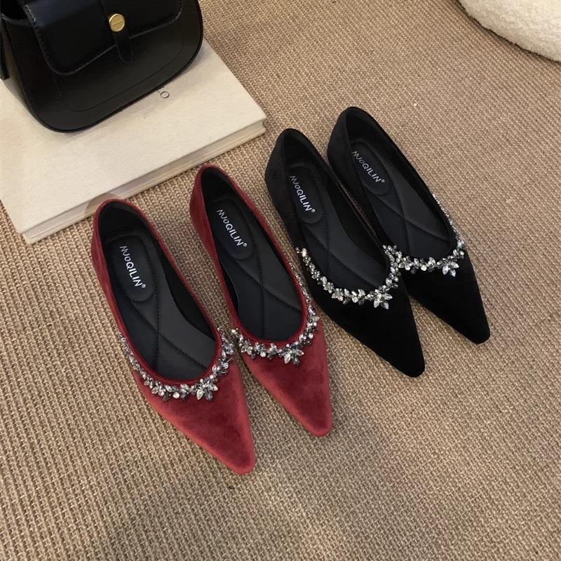 Fashion Flat Shoes for Women Spring Autumn 2025 Diamond Pointed Shallow Loafers Women Luxury Shoes Ladies Zapatillas Mujer