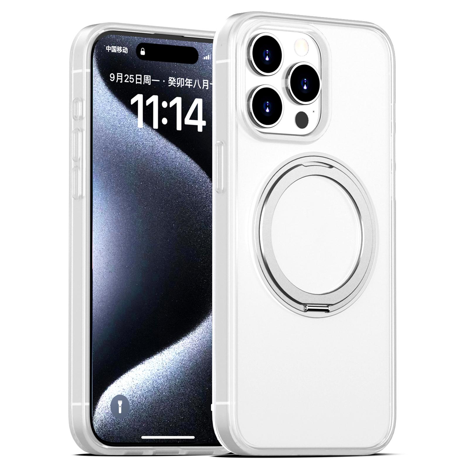 

For iPhone 16 Pro Max Case Compatible with MagSafe PC+TPU Phone Cover Kickstand Transparent White