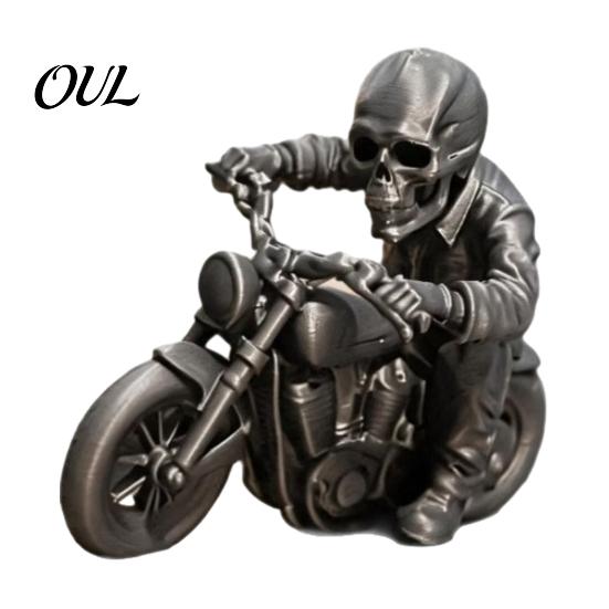 Cool Skeleton Statue 3D Printed Skull Motorcycle Rider Statue, Gothic Biker Compact Car Dashboard Decor Figurine, Motorbike Sculpture Desktop