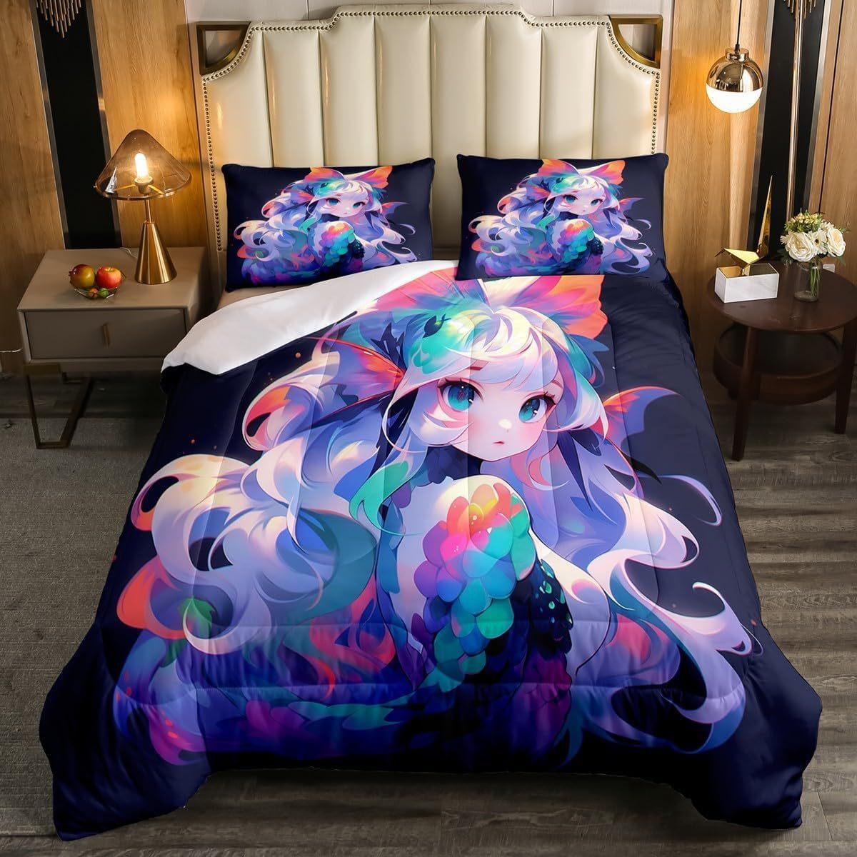 

Erosebridal 2/3pcs Anime Bedding Comforters & Sets Geisha Comforter Set 3D Japanese Bedding Kawaii Girly Comforter Set Anime US Twin(172x218cm)