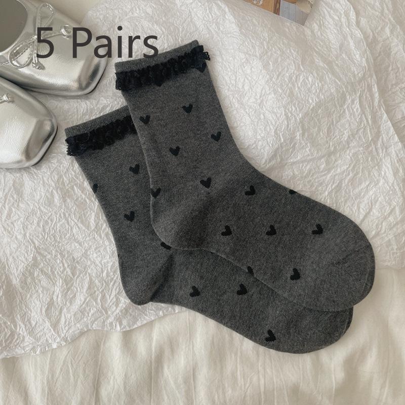 

5 пар женских повседневных кружевных носков In The Tube Bow Dot Stack Wear Pile Socks 5 Pairs темно серый