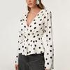 2026 Autumn European & American High-End French Polka Dot V-neck Long-Sleeve Loose Women's Top