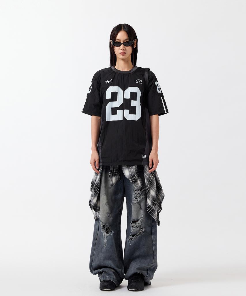 ODDSTUDIO Sporty Nylon Football Oversized T-Shirt - Black