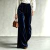 Women Solid‑Color Velvet Wide‑Leg Pants Elastic Drawstring High‑Waist Casual Trousers With Double Pockets For Autumn Winter
