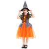 Girls Halloween Pumpkin Witch Dress Mesh Party Costume Kids Role Play Performance Outfit 110-160