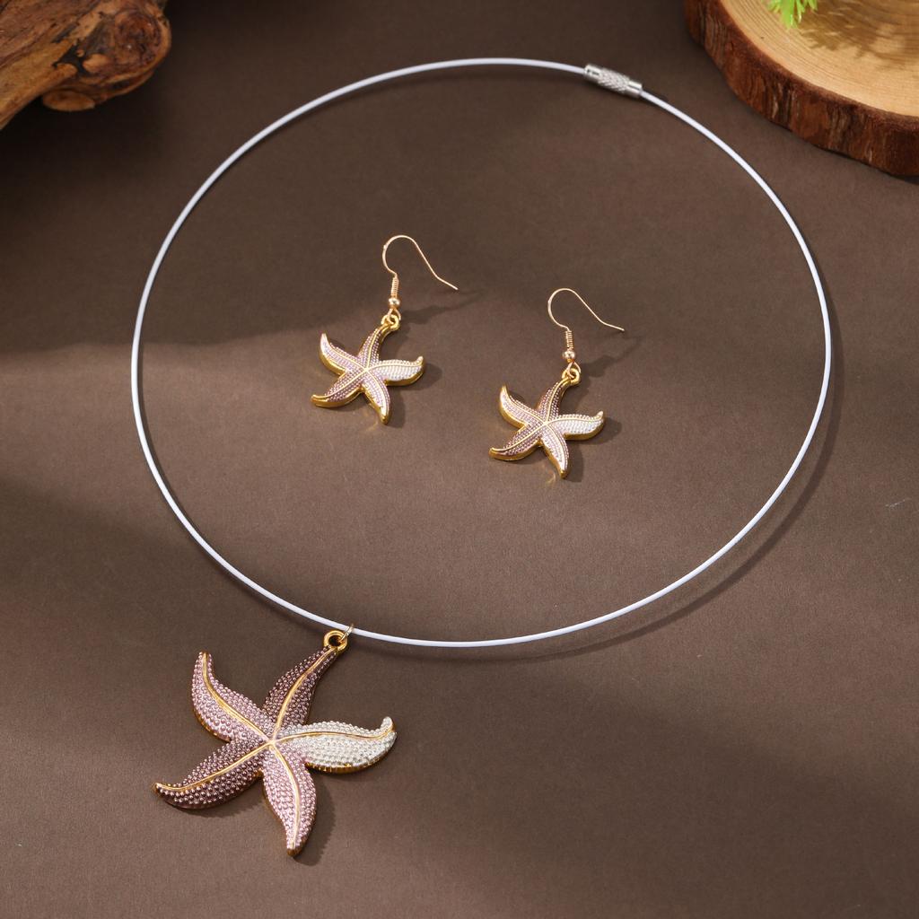 New Enamel Color Starfish Earrings Pendant Set Women's Simple Small Clear Beach Starfish Neck Necklace