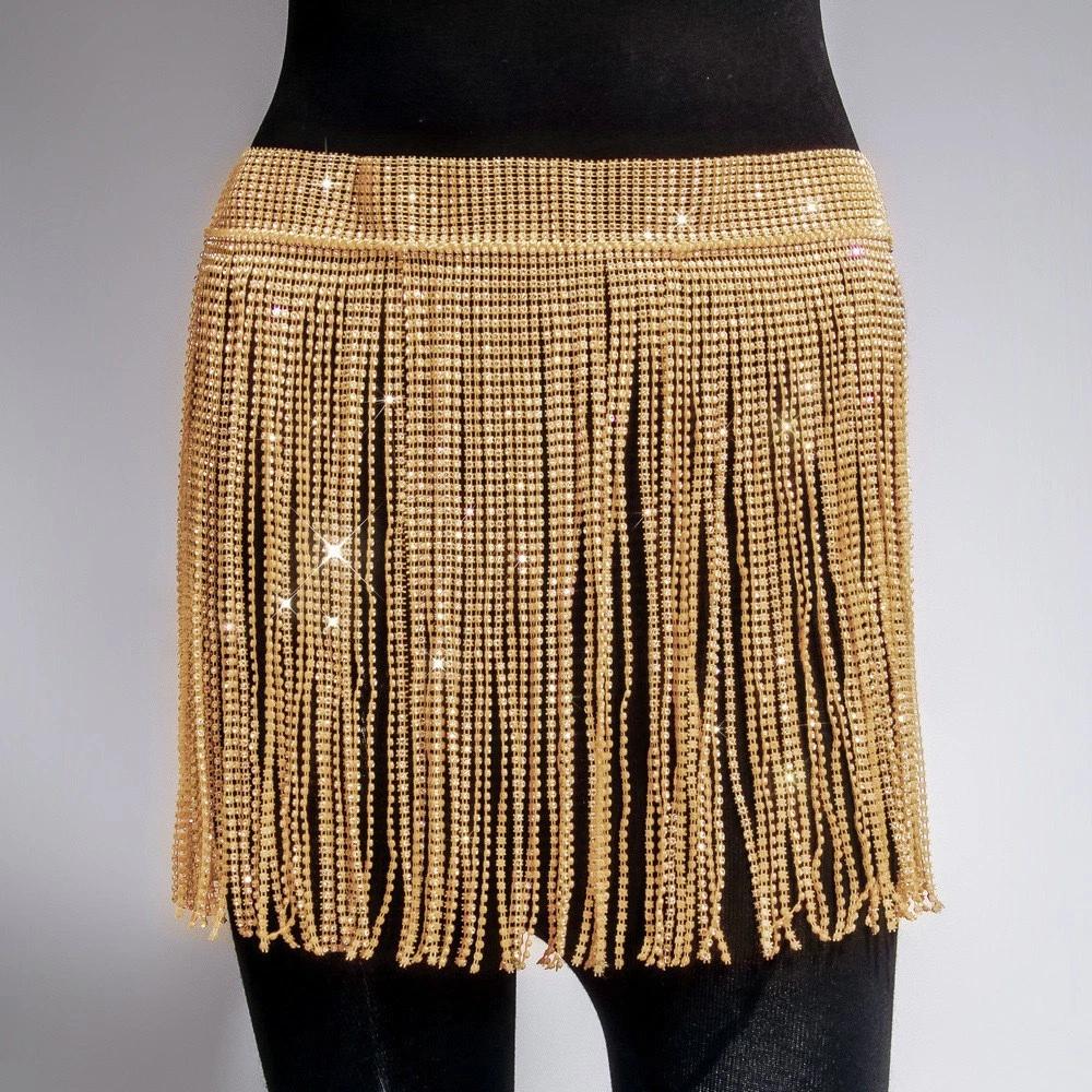 Glitzer Partykleid Polierter Tanzclub Rock Strassfransenrock Premium Taillenkette Zubehör für Ausgehen Abendgarderobe
