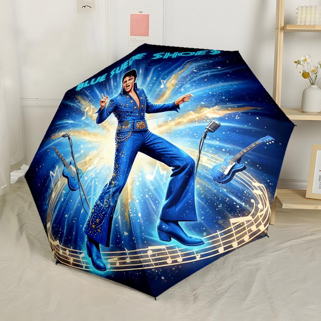 Ombrello Portatile Automatico Elvis Presley's Comeback Special Compatto Resistente Design a 8 Stecche Plastica Resistente Ferro Ombrello per Tutte le Stagioni per Viaggio