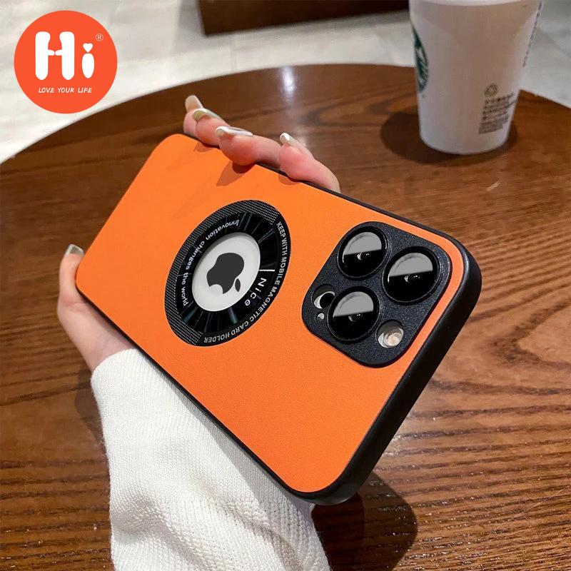 

Чехол Magsafe из искусственной кожи с бизнес-логотипом и отверстием для iPhone 11 12 13 14 Pro Max Plus, защитное стекло для объектива, мягкая противоударная задняя крышка