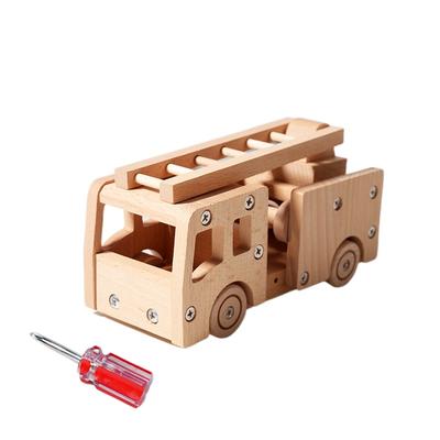 Dřevěná šroubovací montážní auta Montessori hračky Dětské hasičské auto Vláček Kreativní DIY Model vozidla Trénink jemné motoriky Vzdělávací hračky
