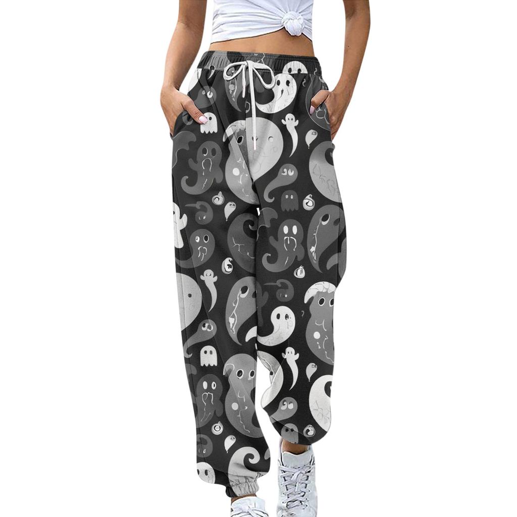 Women's Sports Pants With Pockets Fashion Halloween Print Elastic Waist Pants Casual Sweatpants Pants