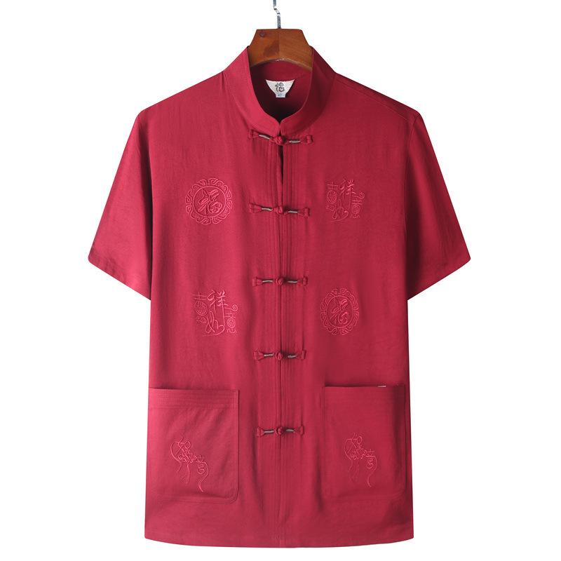 Men's Spring/Summer Tang Suit - Chinese Style Grandpa Shirt for Middle-Aged & Elderly, Thin Hanfu Dad Set