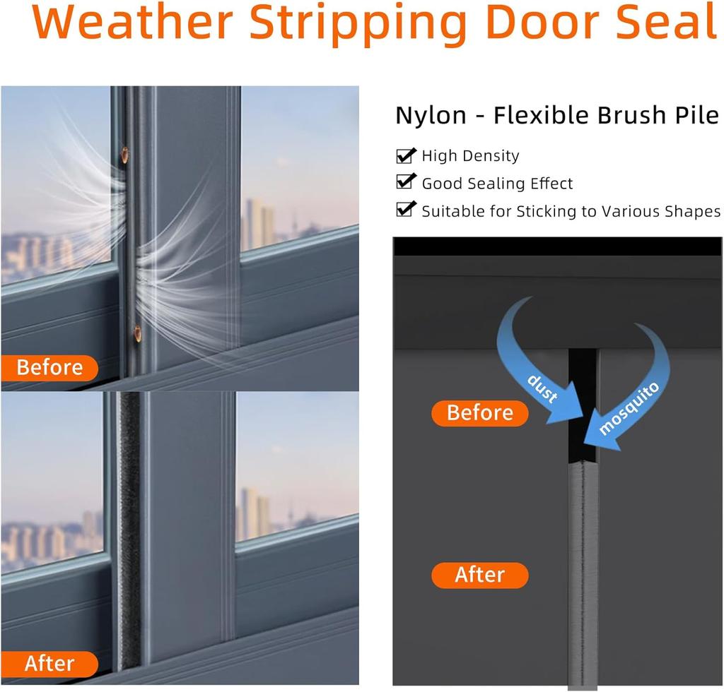 3/2/1Pcs 5M Self-Adhesive Soundproofing Weather Stripping Window Brush Seal Strip Noise Blocker for Windows and Doors Frame Wind