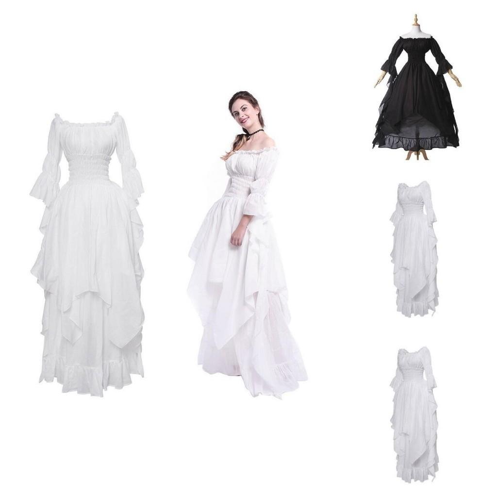 Qita Medieval Halloween Cosplay Dress With Binding Waist And Court Style Long Skirt European And American Fantasy Elements Sizes S-xxl)