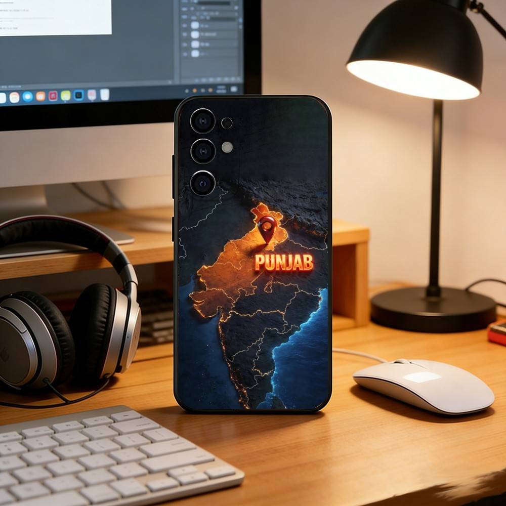Punjab Map Phone Case For Samsung S25,S24,S21,S22,S23,S30,Ultra,S20,Plus,Fe,Lite,Note,10,Black Cover