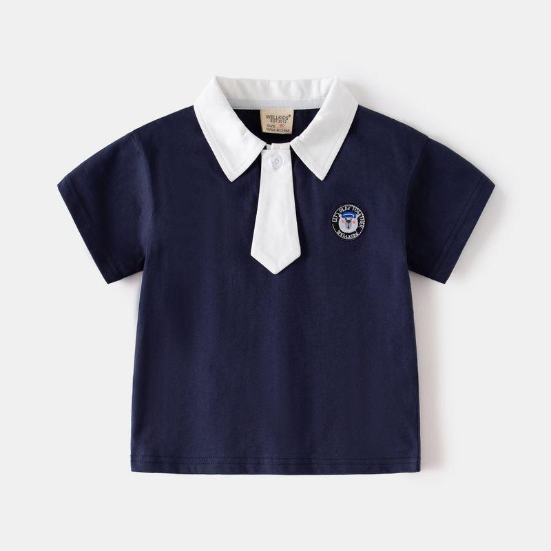 Boys' Tie Polo Shirt Short-Sleeved T-Shirt Summer Kidsren's Lapel Top Kidsren's Clothing Preppy Style Half-Sleeved Boys' Clothes