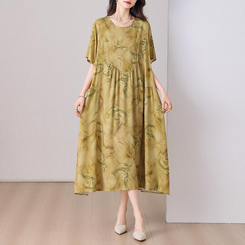 Şık Kadın Yazlık Elbise Büyük Beden Günlük Kısa Kollu Vintage Bol Uzun Elbise Yazlık Giyim
