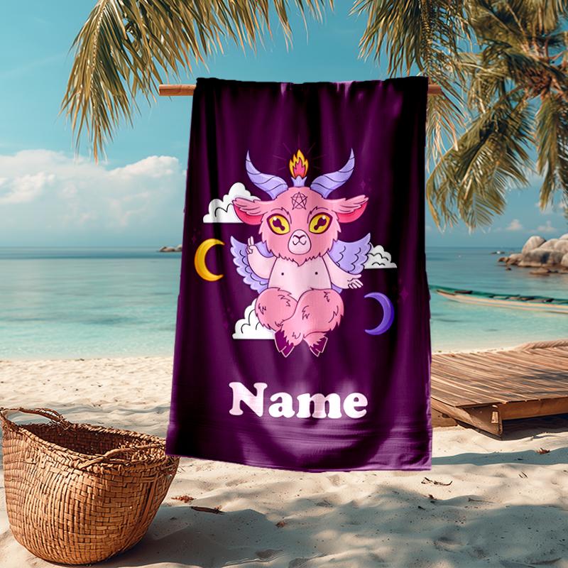 Custom Name Ultra-Soft Beach Towel with Goat Theme,Ideal for Pool - Camping, Diving - Perfect Travel Essential, Vibrant Beach Towel.