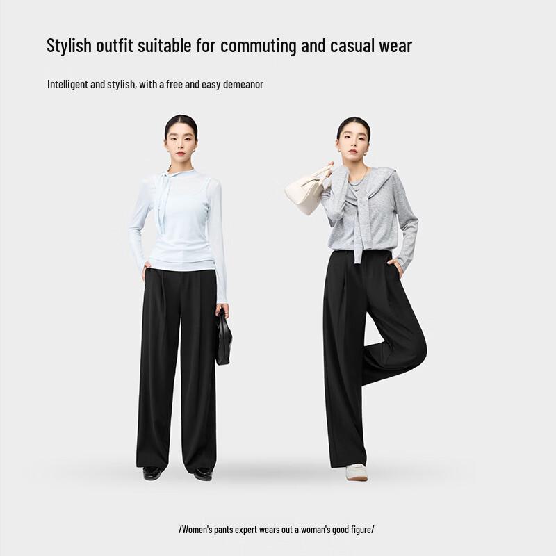 YERAD Women's Black Straight-Leg Casual Trousers