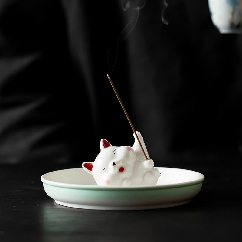 Cute Ceramic Puppy Incense Holder: Sandalwood Incense Burner & Tea Ceremony Ornament for Home Decor