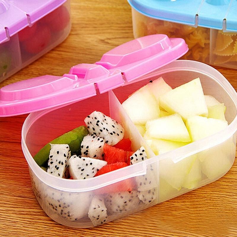 Clear Lid Double Compartment Food Storage Container Plastic Snacks Keepers For Kids Travel And Daily Use