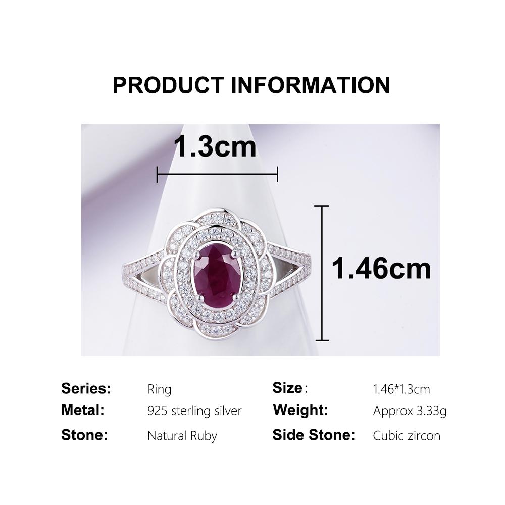 Flower design Natural longrido ruby Ring Earrings Pendant Necklace Set 925 sterling silver jewelry for women's daily party gifts