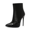 Stivaletti Sexy con Tacco a Spillo da Donna Punta Affusolata Tacchi Super Sottili Scarpe Autunno Inverno 2024 Calzature Nere con Decorazioni Deading