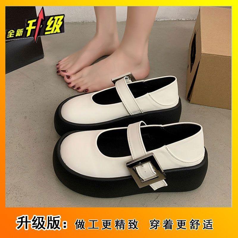 Big head and small leather shoes, new models in autumn and winter 2025, simple shallow mouth thick-soled muffin, one word Mary Jane boat shoes, sing