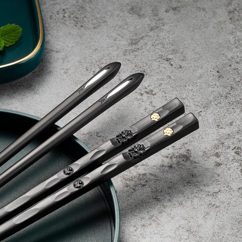 New 5 Pairs Black Silvery Alloy Chopsticks Non Moldy High-end Chopsticks Household Tableware for Easter, Ramadan, Christmas