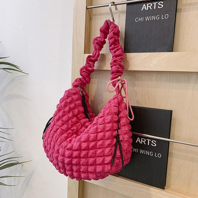 2025 New Seersucker Pleated Niche Knitted Bag Women's Casual One-shoulder Cross-body Large Capacity Cloud