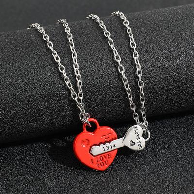 Couple Love Key, Magnet Buckle Necklace, Men's and Women's Pendant Set, Heart-shaped Love Letter Necklace.